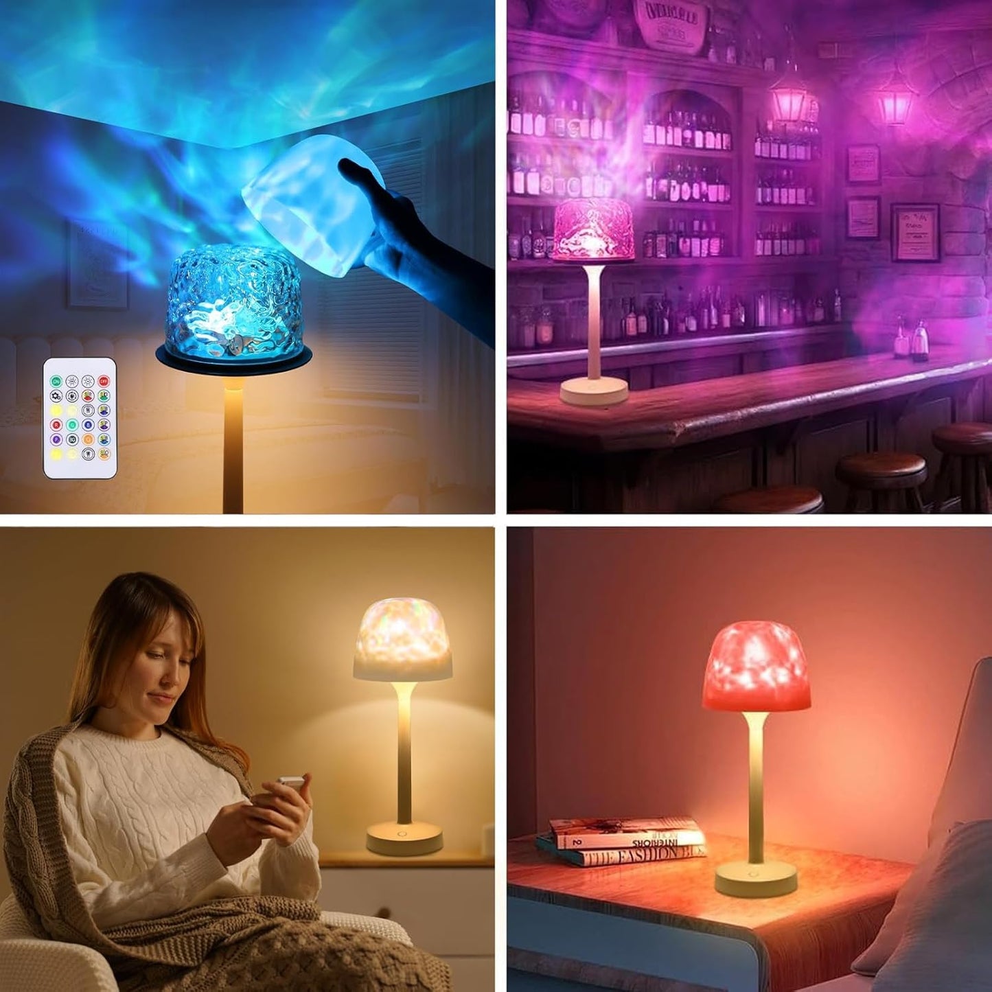 Lámpara de Mesa RGB Inalámbrica - Proyector de Olas del Océano