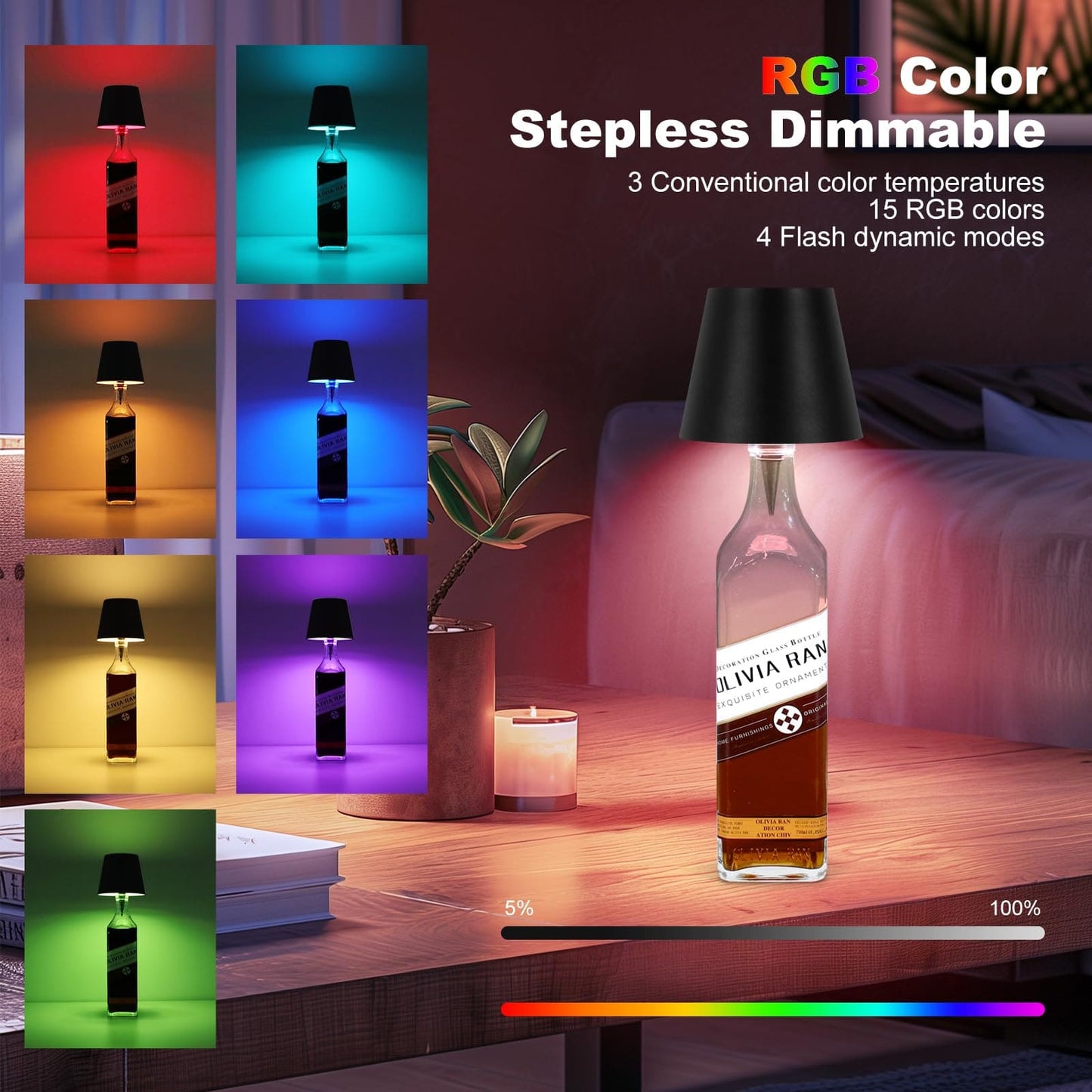 2 Lámparas de Botella Recargable LED – Decoración Única y Moderna