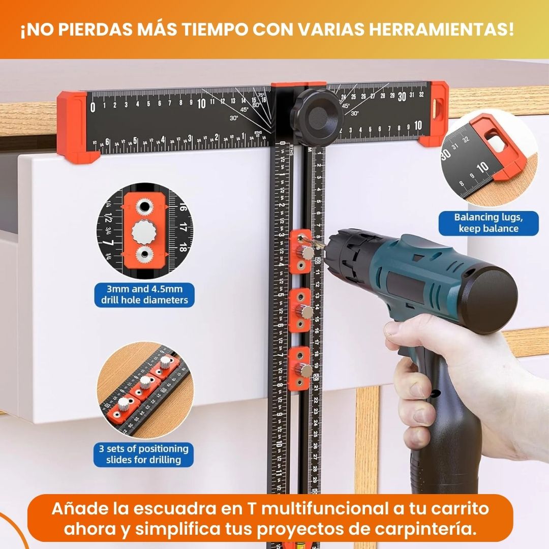 🛠️ Escuadra en T Regla de posicionamiento de perforación multifuncional 35cm/14 pulgadas ajustable