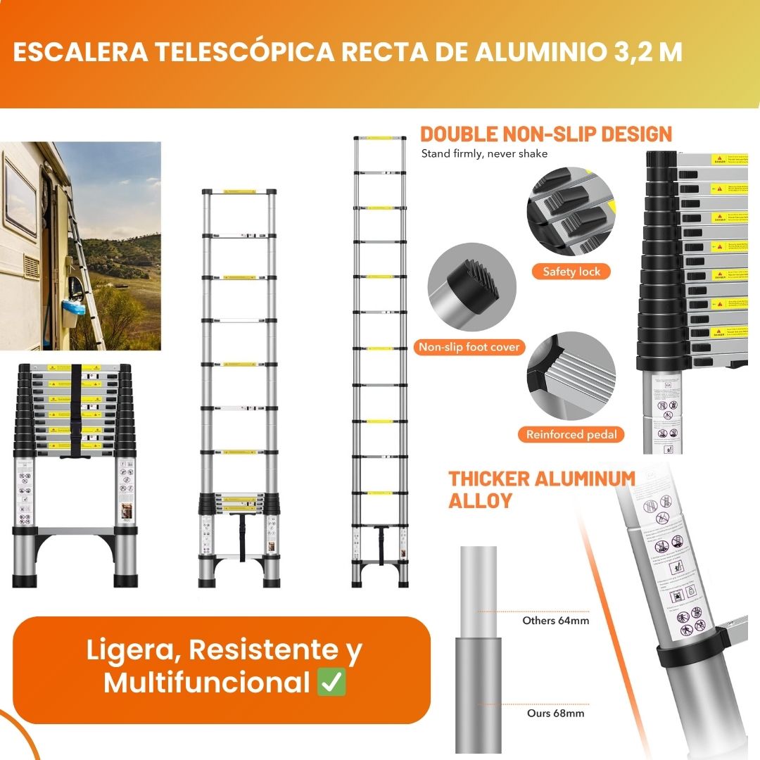 Escalera Telescópica Recta de Aluminio