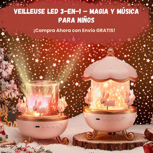 Luz Nocturna LED 3-en-1 Estrellas, Música y Magia