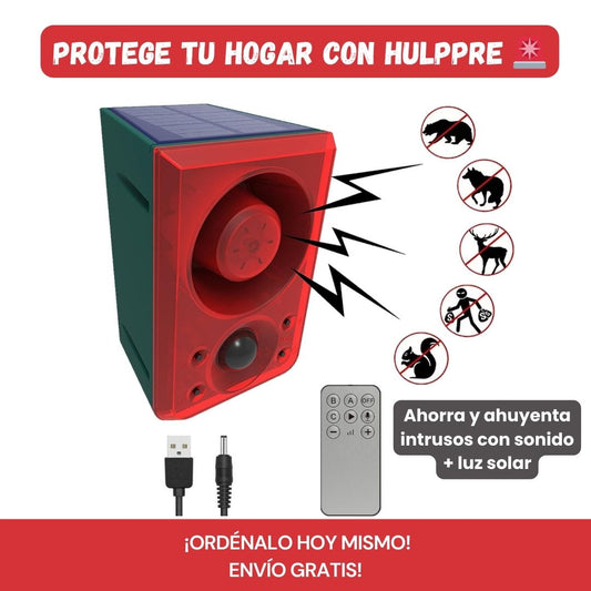 HULPPRE Alarma Solar Exterior 130dB – Sensor de Movimiento y Luz Estroboscópica
