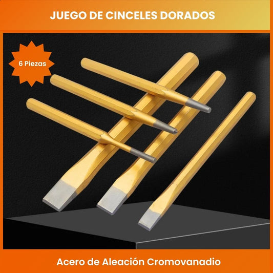 Juego de Cinceles Dorados – Acero de Aleación Cromovanadio – 6 Piezas